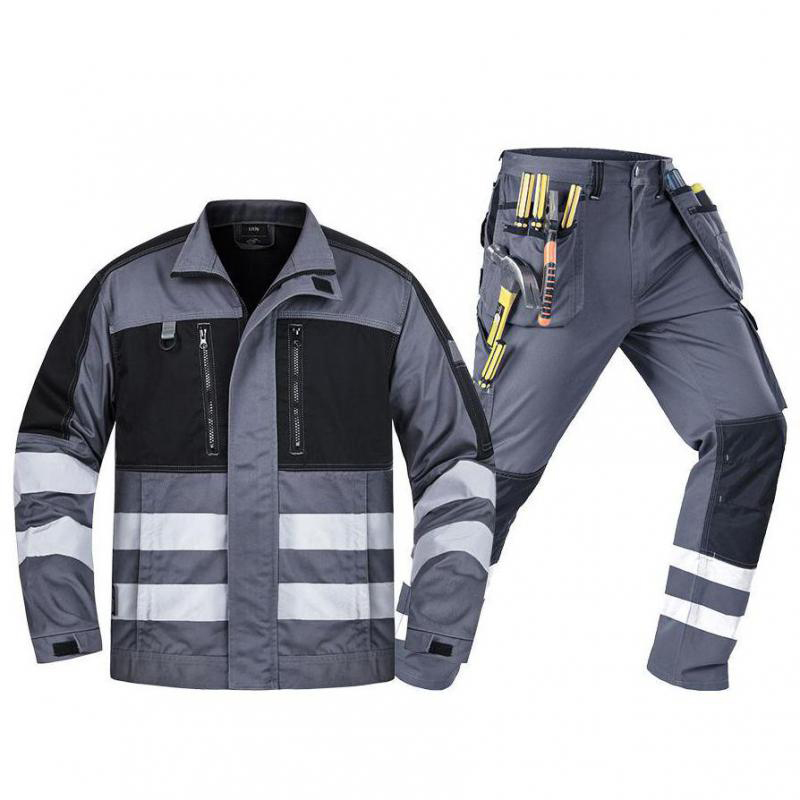 Leather Work Overalls - Wielokieszeniowe odblaskowe odzież robocza odporna na