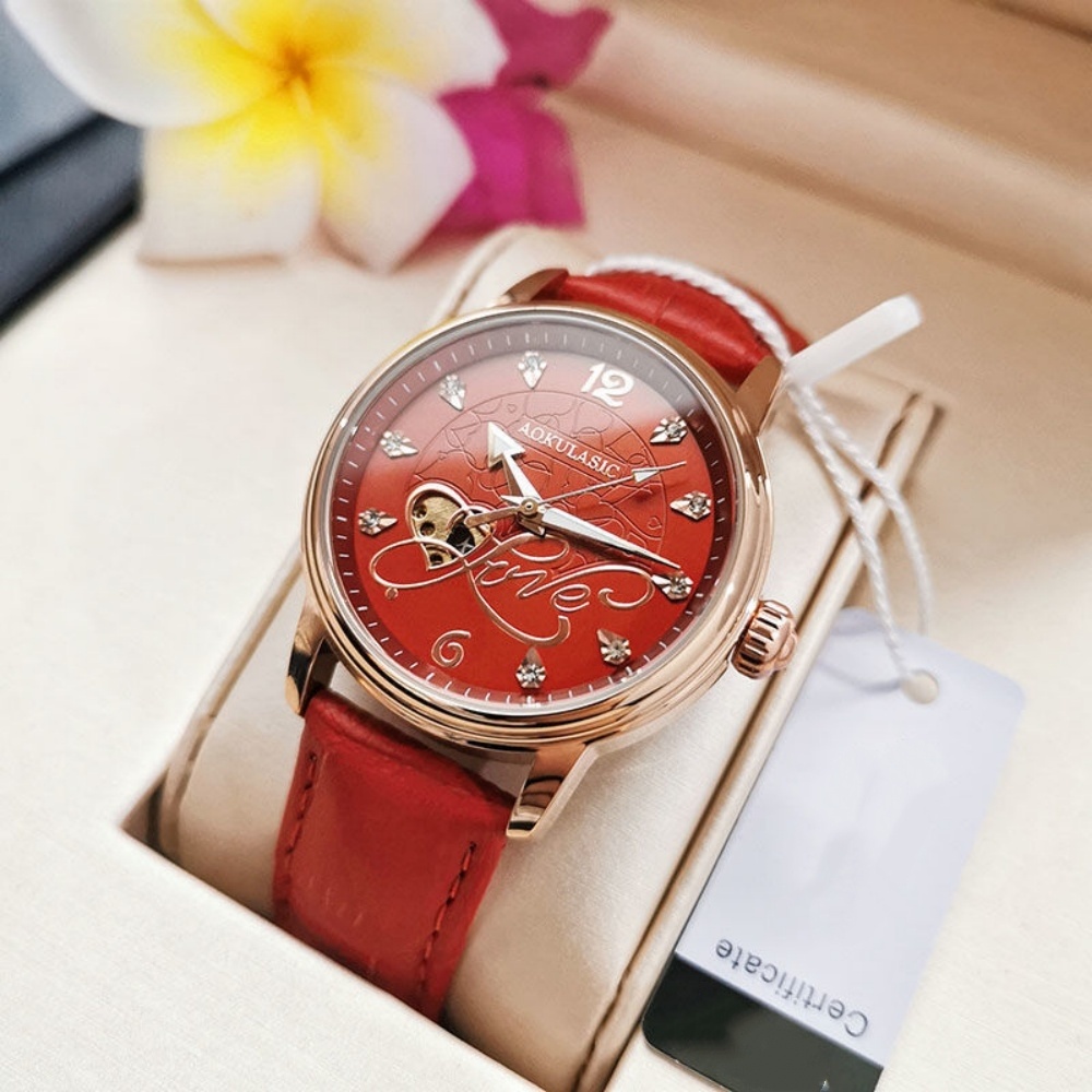 Leatherwork Definition - Lekki luksusowy, ekskluzywny damski zegarek mechaniczny,