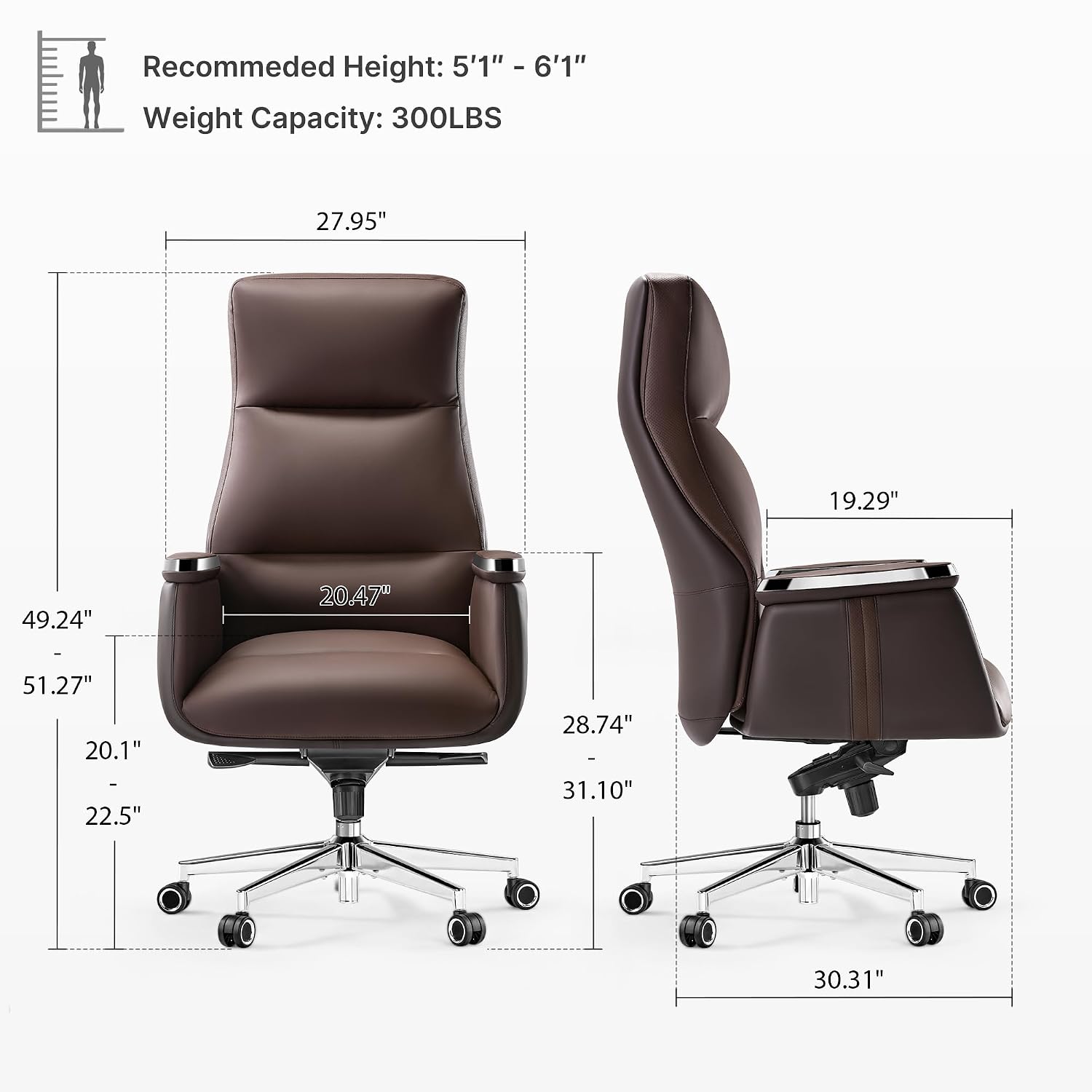 Upholstery Leather Work - Krzesło biurowe z wysokim oparciem, ergonomiczne,